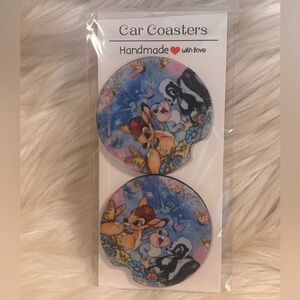Disney Bambi-themed car coasters featuring Bambi, Thumper, and Flower Hand Made